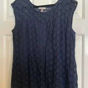 Roz & Ali Navy Lace Sleeveless Blouse